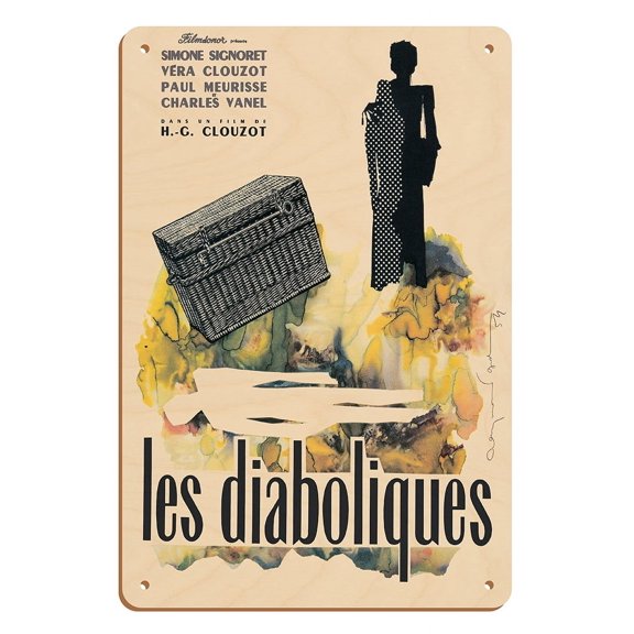 The Diabolical (Les Diabolique) Starring Simone Signoret Directed by Henri-Georges Clouzot - Vintage French Film Movie Poster by Raymond Gid c.1955 - 8 x 12 inch Vintage Wood Art Sign