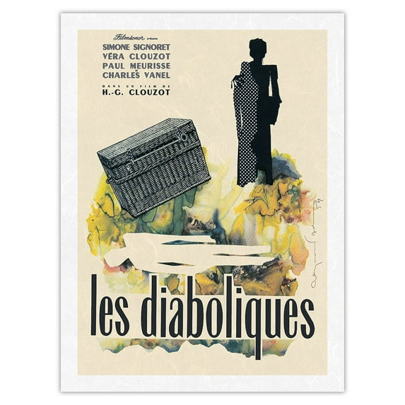 The Diabolical (Les Diabolique) Starring Simone Signoret Directed by Henri-Georges Clouzot - Vintage French Film Movie Poster by Raymond Gid c.1955 - Japanese Unryu Rice Paper Art Print 24 x 32 in