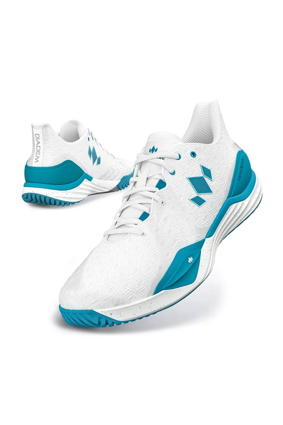 Diadem Court Burst Pickleball & Tennis Shoes for Stability, Speed, Performance & Comfort, White and Teal, US Size M5.5/W7