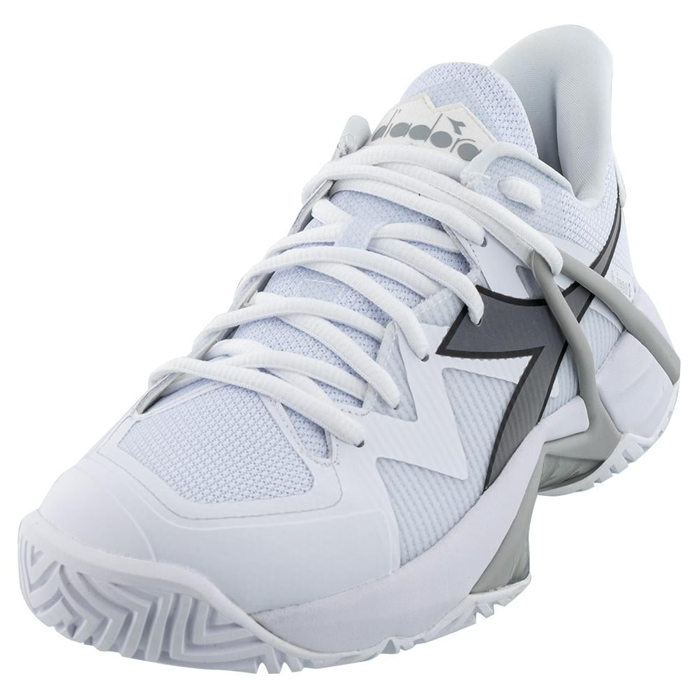 Diadora Men`s B.Icon 2 AG Tennis Shoes White and Silver ( 9