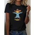 thumbnail image 1 of Whimsical Scarecrow T Shirt Womens Pure Cotton Comfortable Style Graphic Tee Short Sleeve Round Neck Black S-5XL, 1 of 5