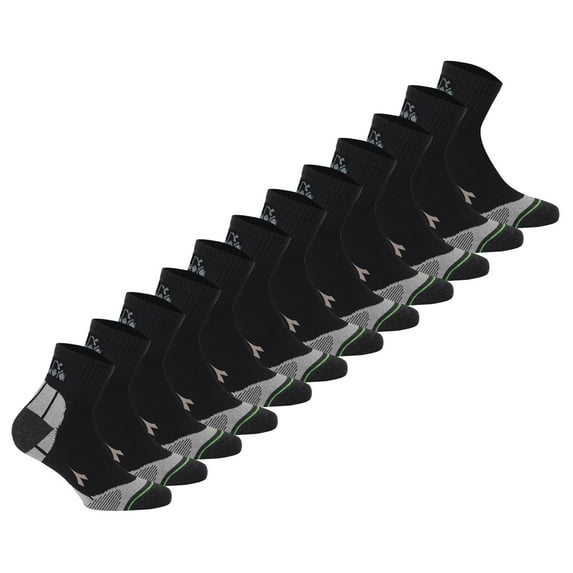 Diadora Unisex Quarter Sports Socks, 12 Pack - Socks, Logo, Pattern Black 43-46