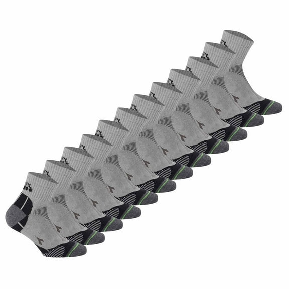 Diadora Unisex Quarter Sports Socks, 12 Pack - Socks, Logo, Pattern Light Gray 43-46