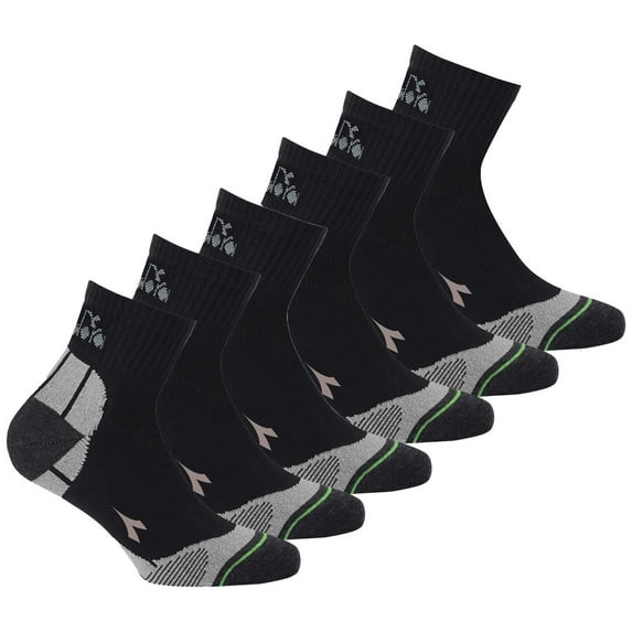 Diadora Unisex Quarter Sports Socks, 6 Pack - Socks, Logo, Pattern Black 35-38
