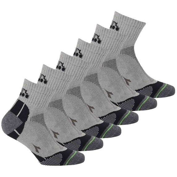 Diadora Unisex Quarter Sports Socks, 6 Pack - Socks, Logo, Pattern Light Gray 39-42
