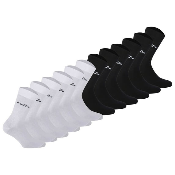 Diadora Unisex Socks, 12-Pack - Sports Socks, Cotton, Logo, Solid Color Black/White 35-38