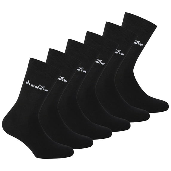 Diadora Unisex Socks, 6-Pack - Sports Socks, Cotton, Logo, Solid Color Black 35-38