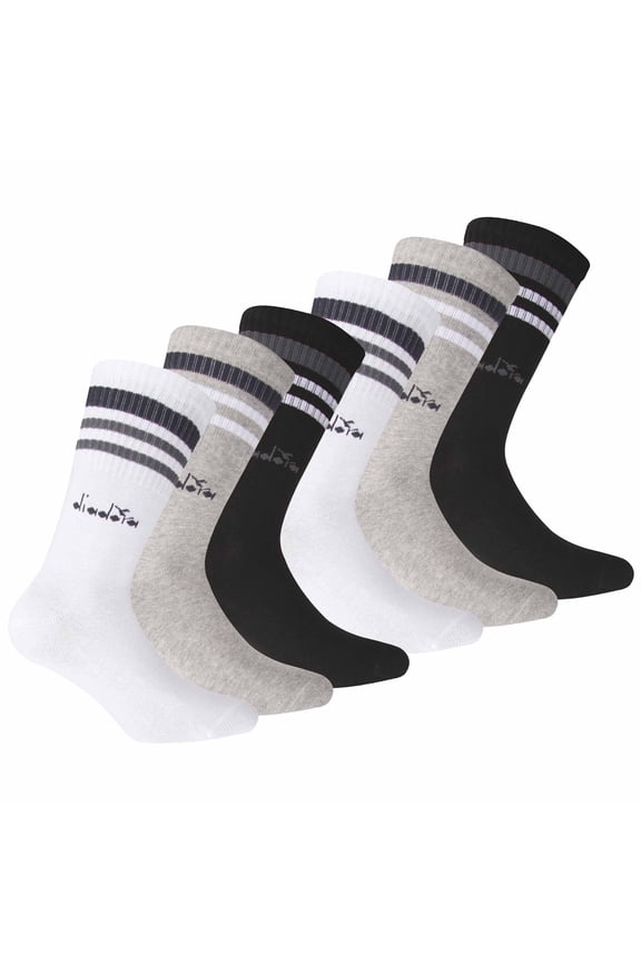 Unisex Tennis Socks - 3 Pack, Logo, Stripes Black/Grey/White 43-46