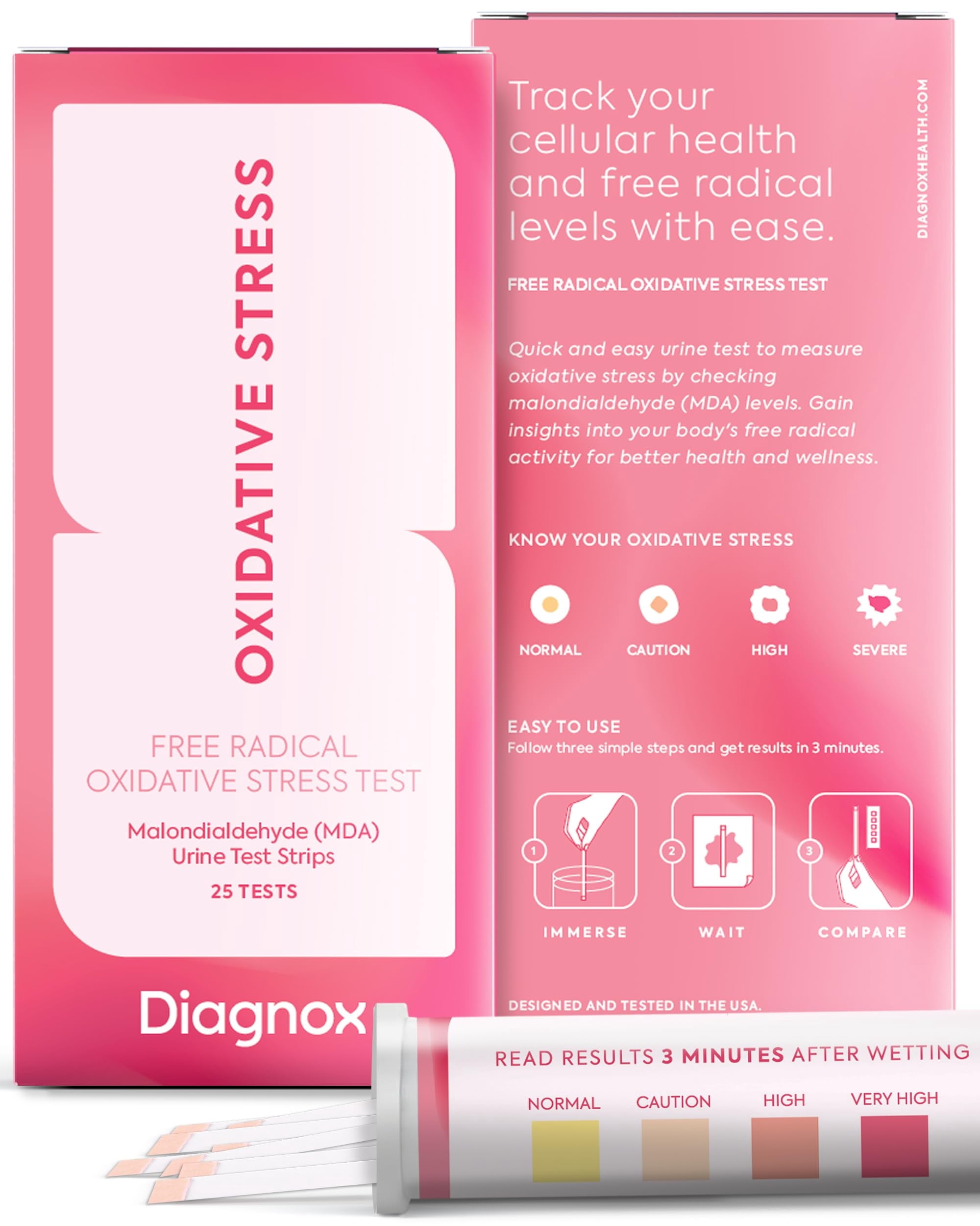 Oxidative Stress Test – At Home Urine MDA Test Strip | Free Radical & Antioxidant Marker | Wellness, Longevity & Vitality Test | Fast Results in 3 Mins | 25 Self Tests