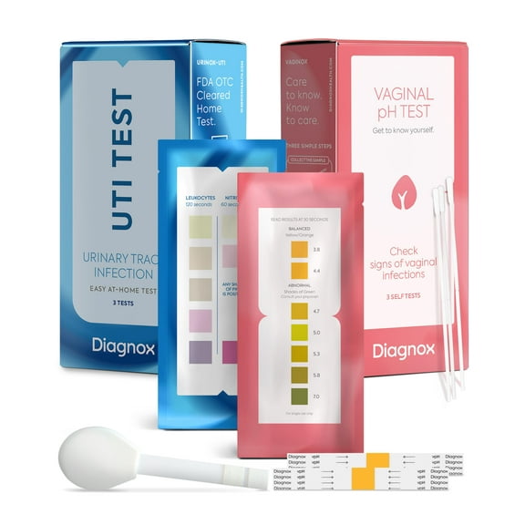 Diagnox UTI Test & Vaginal pH Test Bundle Clinical Grade Accuracy 3 UTI Test Strips & 3 Vaginal pH Test Strips for Women UTI, BV, pH Balance and Yeast Infection Test Kit
