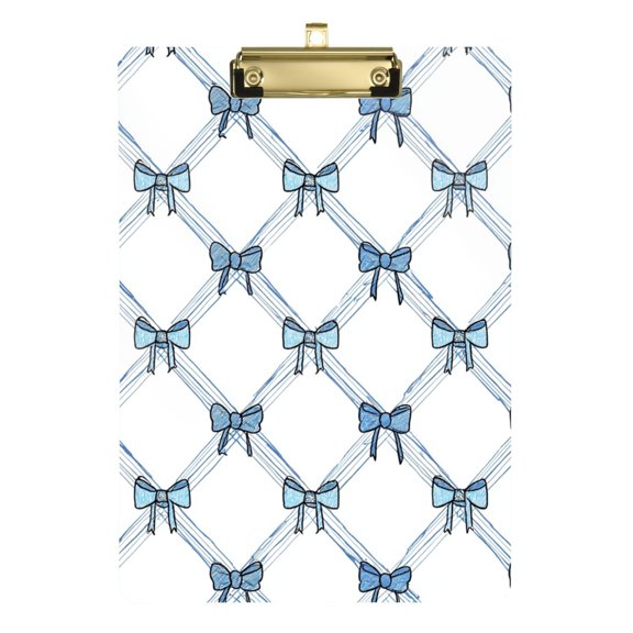 Diagonal Blue Stripes Bows Acrylic Clipboard Drawing Board with Hook Writing Pad File Storage A4 Size Gold 12.5" x 9"