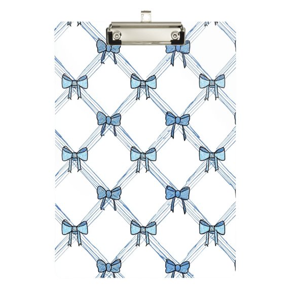 Diagonal Blue Stripes Bows Acrylic Clipboard Drawing Board with Hook Writing Pad File Storage A4 Size Silver 12.5" x 9"
