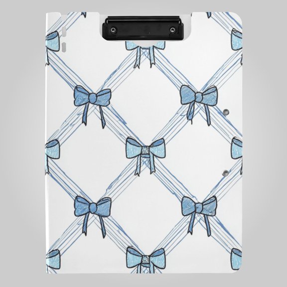 Diagonal Blue Stripes Bows Foldable Binder Folder Clipboard with Pen Slot Double Clips A4 Size File Storage