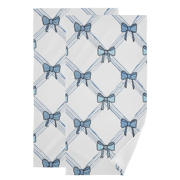 Diagonal Blue Stripes Bows Hand Towel Absorbent Bath Towels for Bathroom Sports Gym 28" x 14" Set of 2