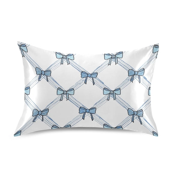 Diagonal Blue Stripes Bows Satin Pillowcase Envelope Design Pillow Covers 1 Pack Standard Size 20" x 26"