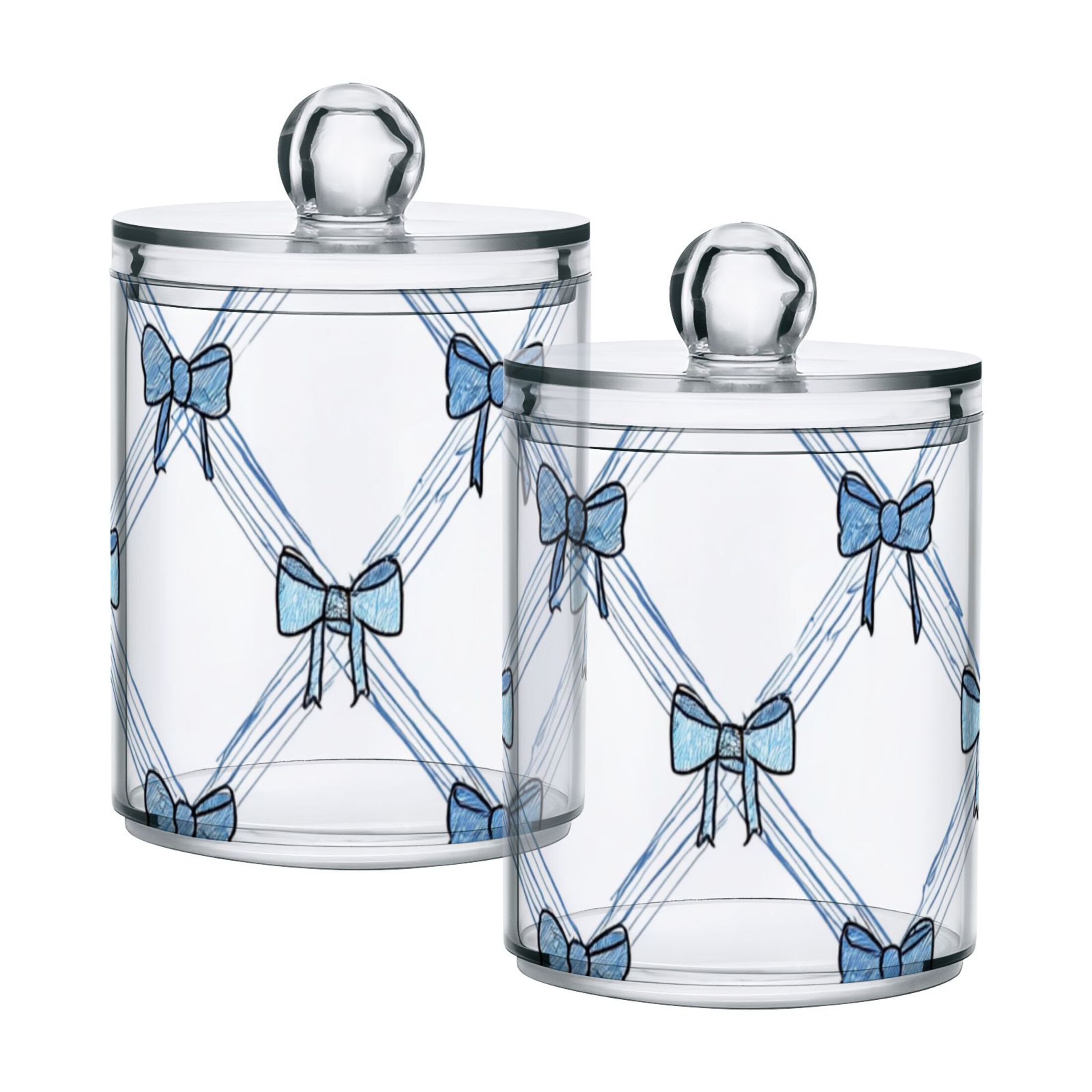 Diagonal Blue Stripes Bows Translucent Plastic Cans Storage Canisters ...