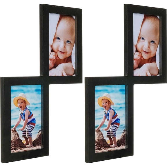 Diagonal Collage Frame Holds Two 4x6 Photos: Ready to Hang Modern, Barnwood, Farmhouse, Beach House Wood Picture Frame (Black)