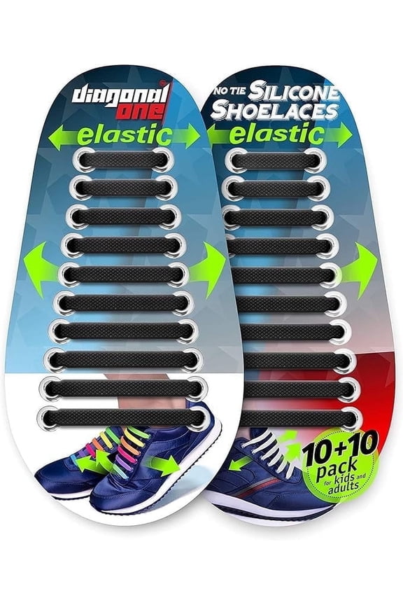 Shoelaces, No Tie Elastic Silicone Shoe Laces, 16 Slip On Tieless Flat Silicon Sneakers, Black
