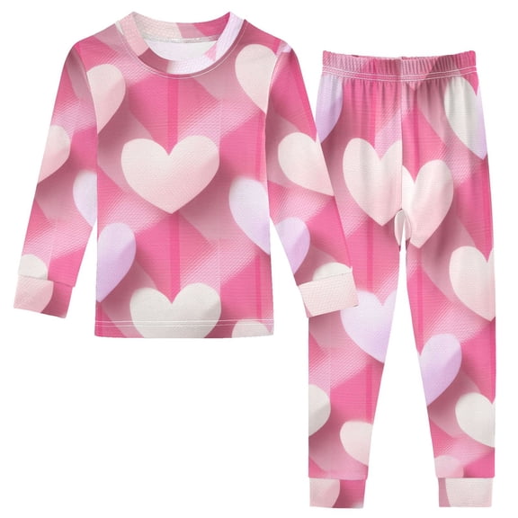 Diagonal Pink Plaids Valentine Hearts Cotton Pajama Set Long Sleeve Top and Pants Sleepwear Unisex 18M