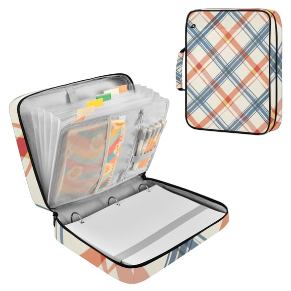 Diagonal Plaid Accordion File Organizer Expanding File Folder 3-Ring Binder Bag 500 Sheets A4 Size