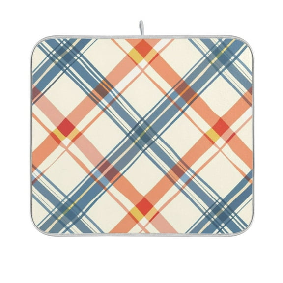 Diagonal Plaid Dish Drying Mat Absorption Pad Kitchen Drainer for Counter Dinning Table 16" x 18"