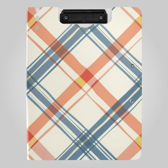 Diagonal Plaid Foldable Binder Folder Clipboard with Pen Slot Double Clips A4 Size File Storage