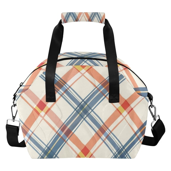 Diagonal Plaid Insulated Lunch Bag Reusable Quilted Lunch Box Waterproof Leakproof Lunch Container