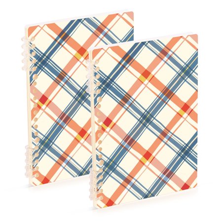 Diagonal Plaid Notebook Detachable Coil Notebook Diary for Office School Travel Logs A5 Size 60 Pages 2 Pack