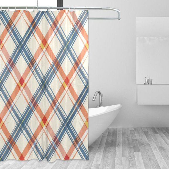 Diagonal Plaid Shower Curtains with 12 Hooks Waterproof Bathroom Decor 66" x 72"