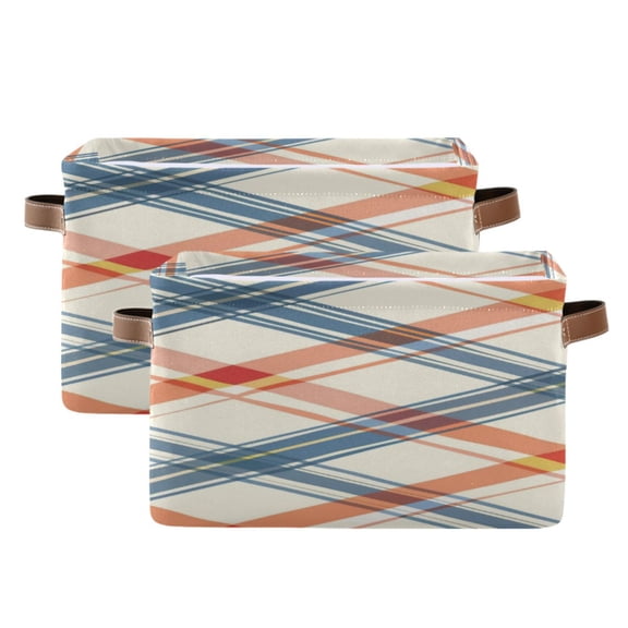 Diagonal Plaid Square Storage Bins with Handles Collapsible Containing Box 2 Packs