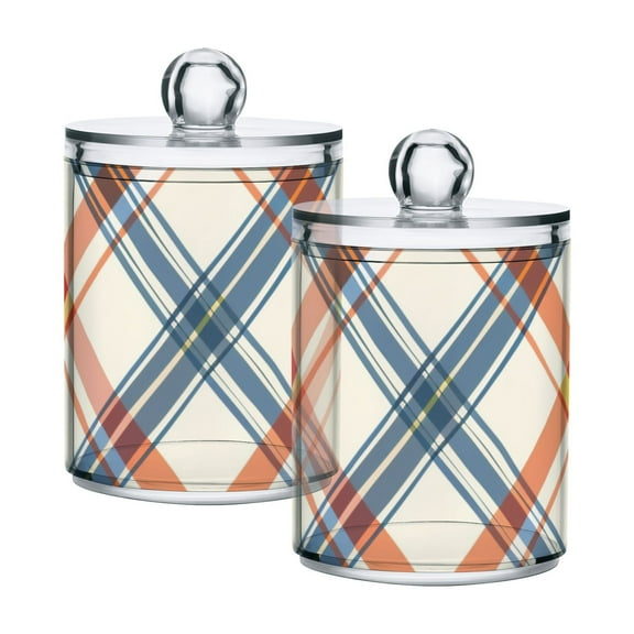 Diagonal Plaid Translucent Plastic Cans Storage Canisters with Lid Set of 2