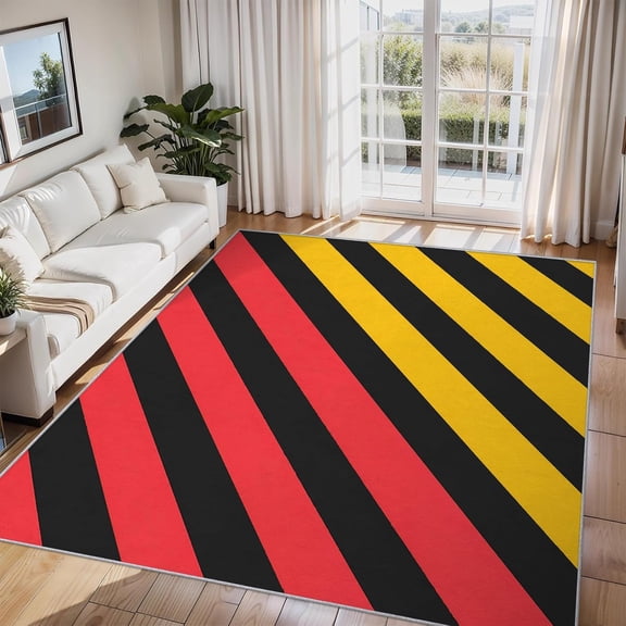 Diagonal Stripe Area Rug Red Yellow Black Line Carpet Washable Non Slip Soft Living Room Bedroom Entrance Mat 5x8ft