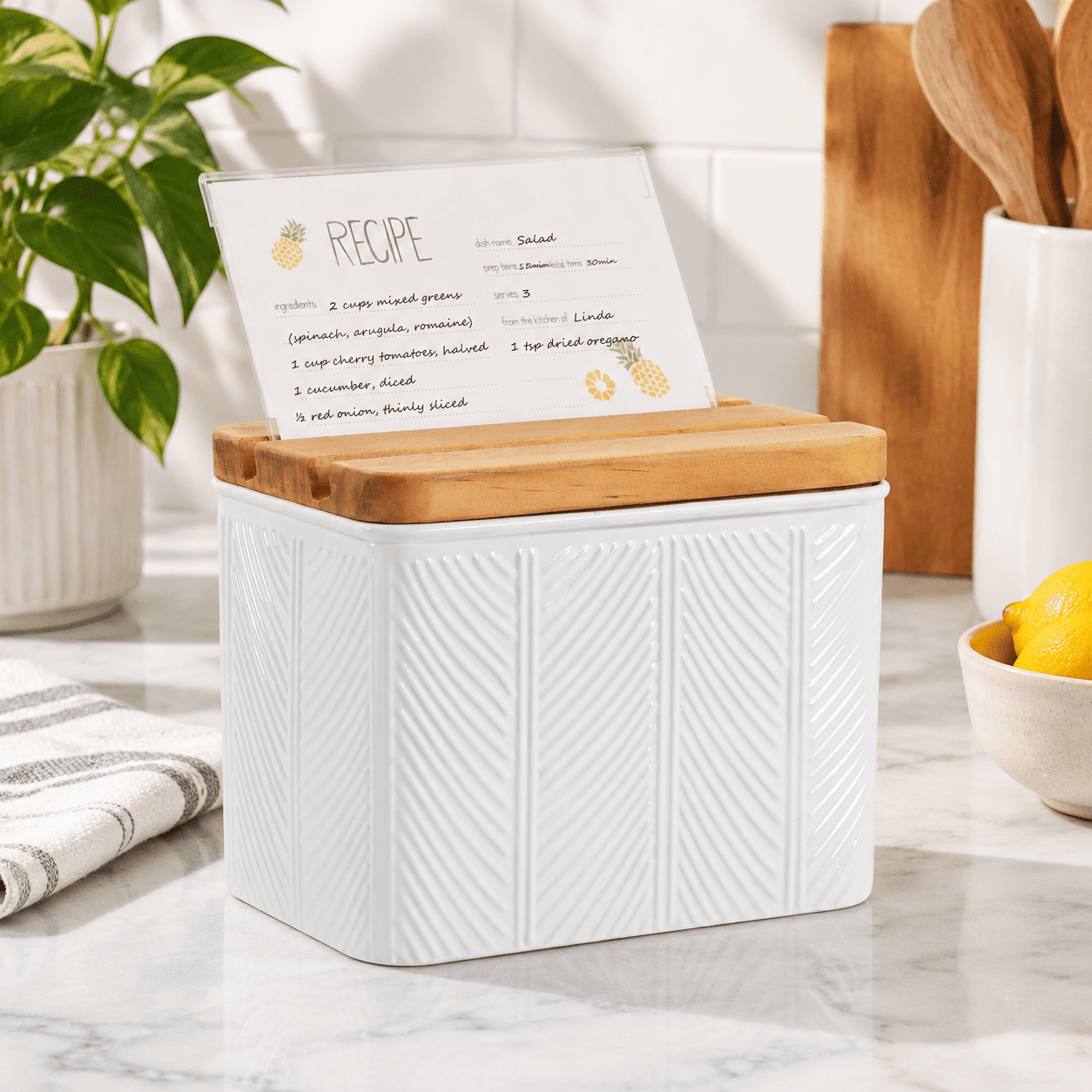 Fall Recipes Box Diagonal Stripe Embossed Recipe Box with 4x6 Cards & Dividers, RB-04 ...