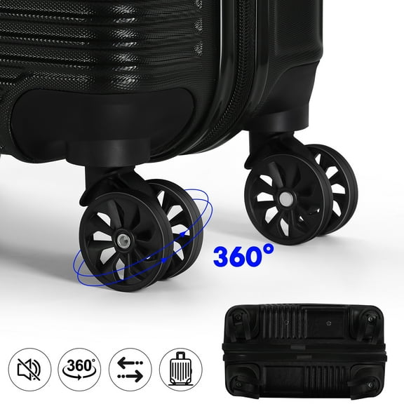 Diagonal Stripe Luggage ABS 2-Piece Set (14"+20") Black