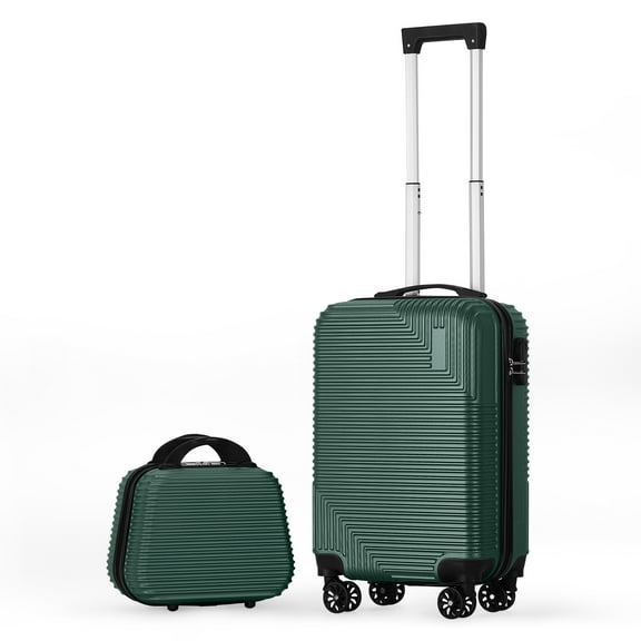 Diagonal Stripe Luggage ABS 2-Piece Set (14"+20") Green