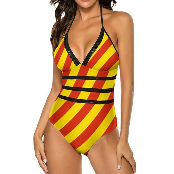 Diagonal Striped Swimsuit Albania National Flag Lady Swimwear OnePiece Fashion Swimsuits Vaion Push Up Cut Out Monokini