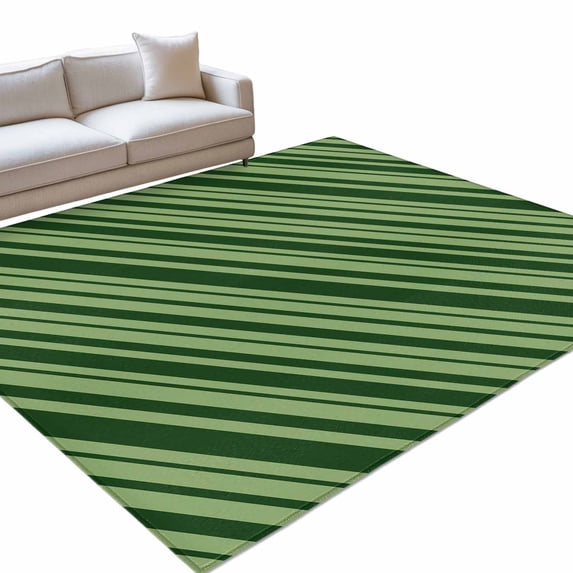Diagonal Stripes Area Rug 4'x6', Modern Minimalist Green Bands Soft Mat ...
