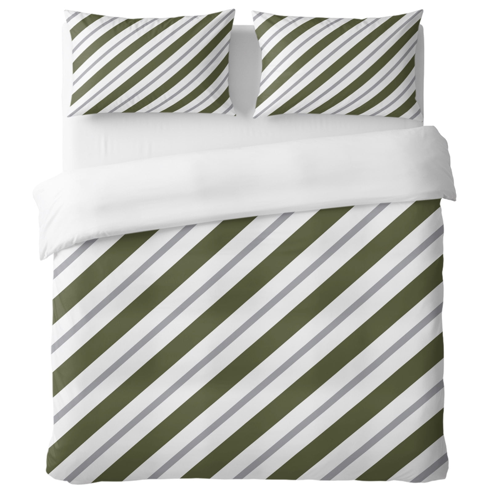 Diagonal Stripes King Duvet Cover Set, Minimalist Green Gray Parallel ...
