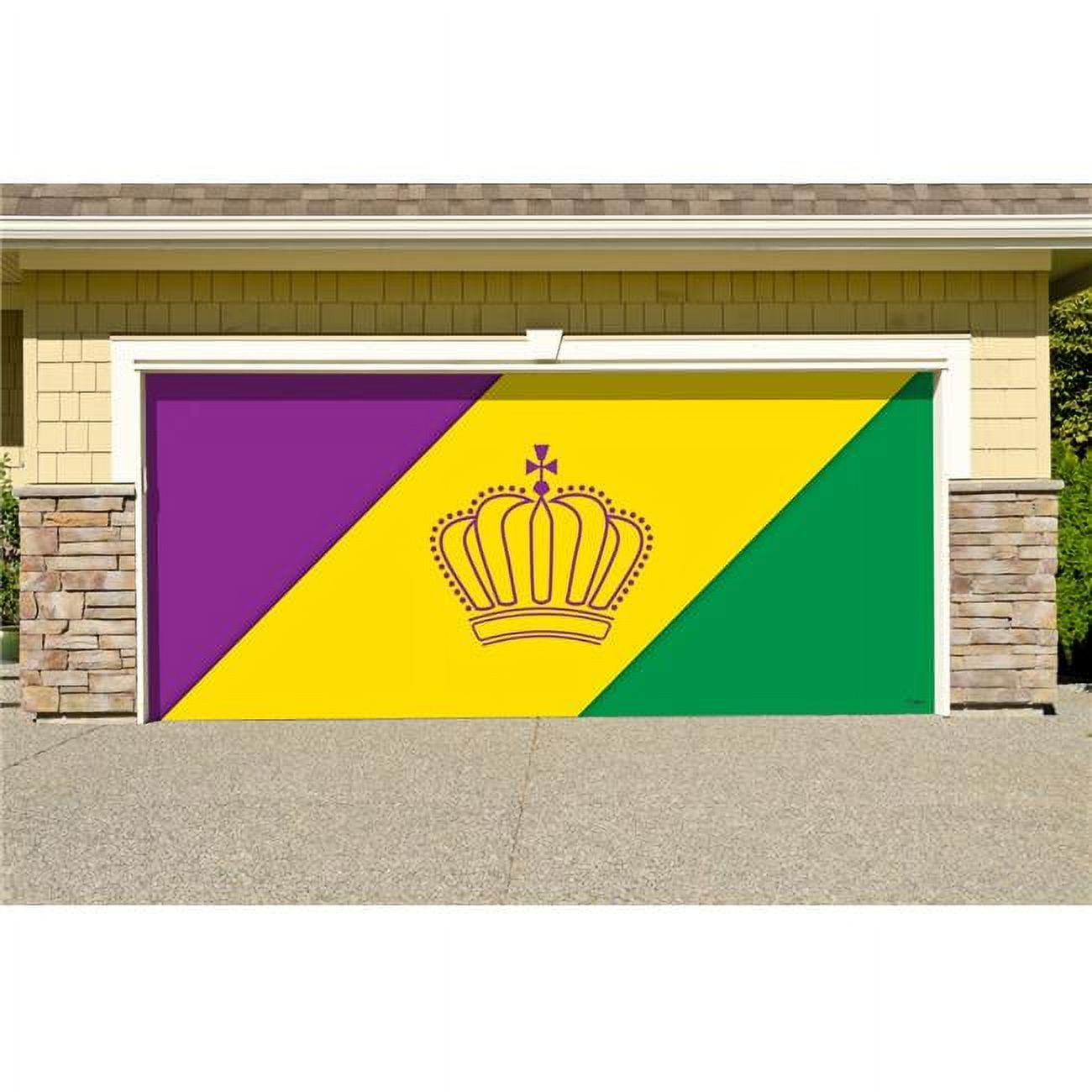 Diagonal Stripes Mardi Gras 7 ft. x 16 ft. Garage Door Decor Banner