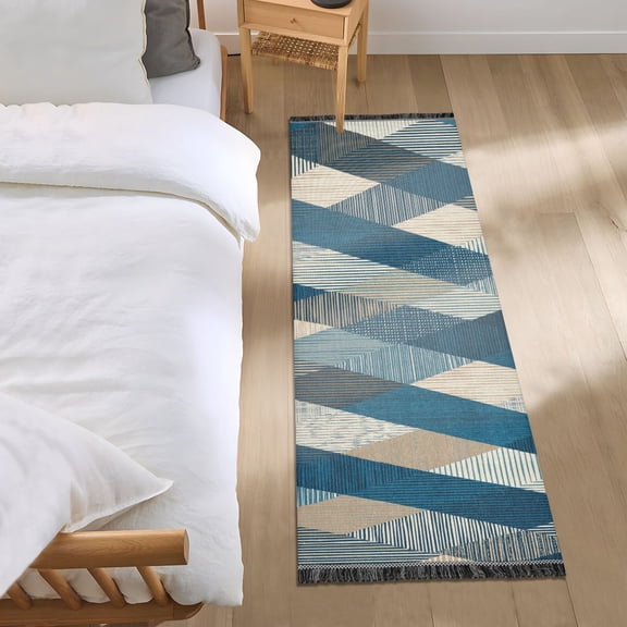 Diagonal Stripes Mixture Colors Bedside Runner Rug 2'x 6' Non Slip Carpet Floor Mat Area Rug