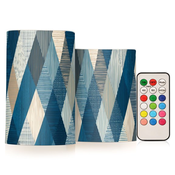 Diagonal Stripes Mixture Colors Flickering Flameless Candles LED Tealight Battery Operated with Remote Set of 2 Holiday Decor Ornaments