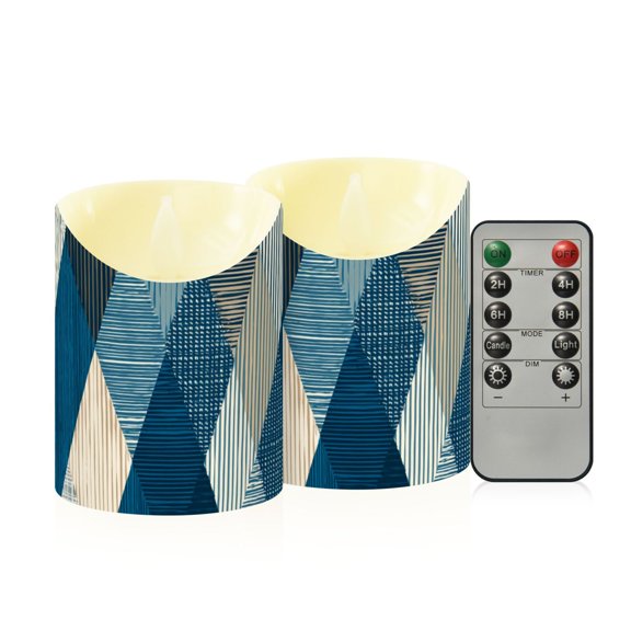 Diagonal Stripes Mixture Colors Flickering Flameless Candles with Remote Timer Battery Operated LED Tealight Set of 2 M