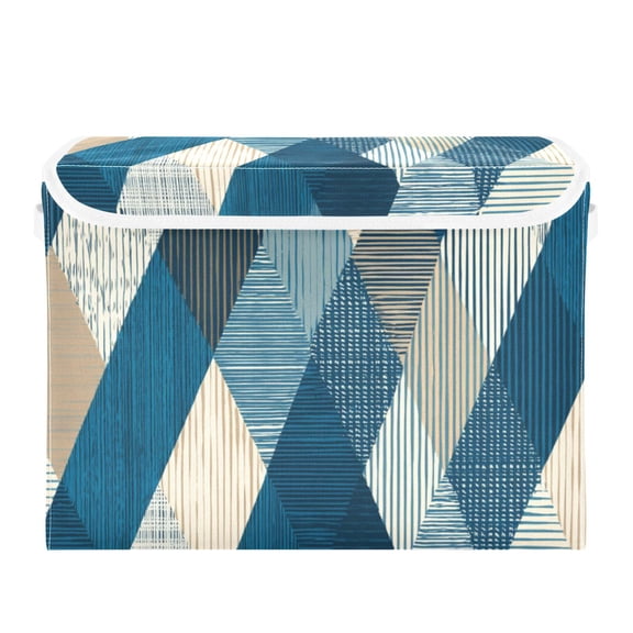 Diagonal Stripes Mixture Colors Foldable Storage Bin with Lid and Handle Collapsible Storage Box 16.5 x 12.6 x 11.8 inches