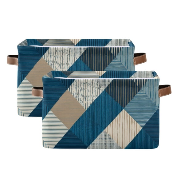 Diagonal Stripes Mixture Colors Square Storage Bins with Handles Collapsible Containing Box 2 Packs