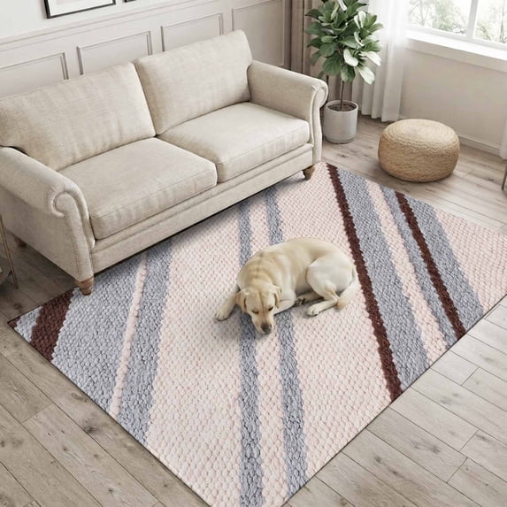 Diagonal Stripes Washable Area Rug 4x6 Rustic Red Brown Beige Band ...