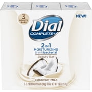 Dial 2 in 1 Antibacterial + Moisturizing Bar Soap, Coconut Milk, 3.2 Ounce Bars, 3 Count