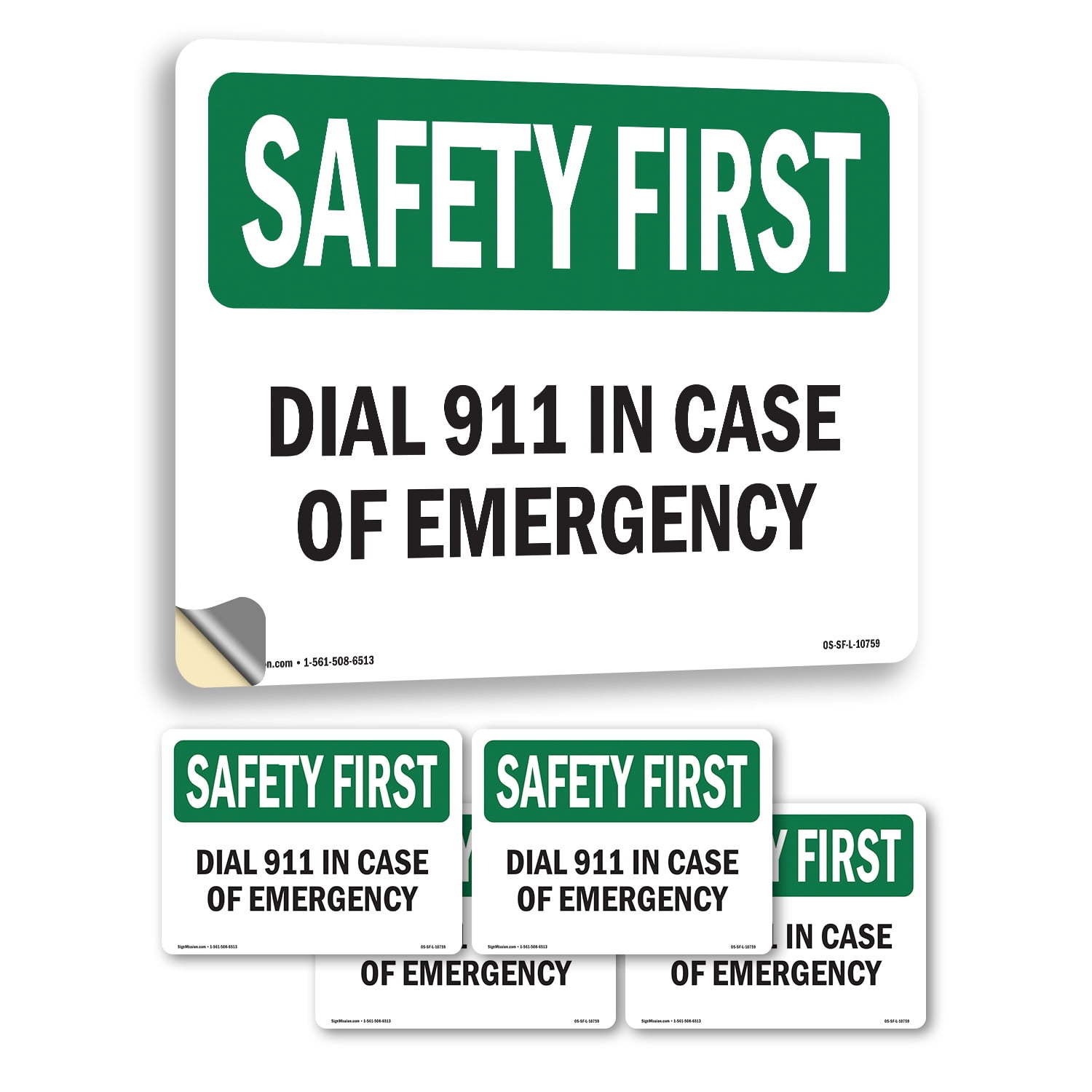 Dial 911 In Case Of Emergency OSHA SAFETY FIRST Vinyl Decal Label 18 ...