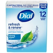 Dial Antibacterial Bar Soap, Refresh & Renew, Spring Water, 4 oz, 12 Bars