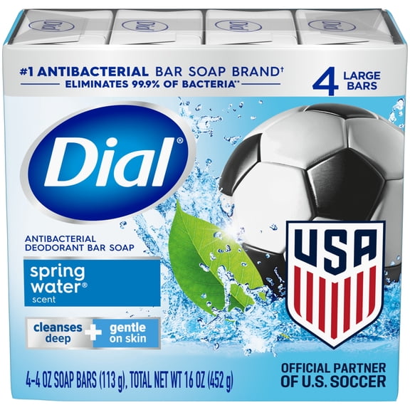 Dial Antibacterial Bar Soap, Refresh & Renew Spring Water Deodorant Bar, 4 oz (4 Bars)