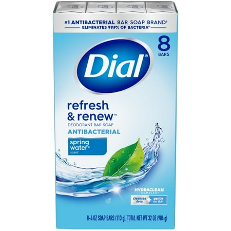 Dial Antibacterial Bar Soap, Refresh & Renew, Spring Water, 4 oz, 8 Bars